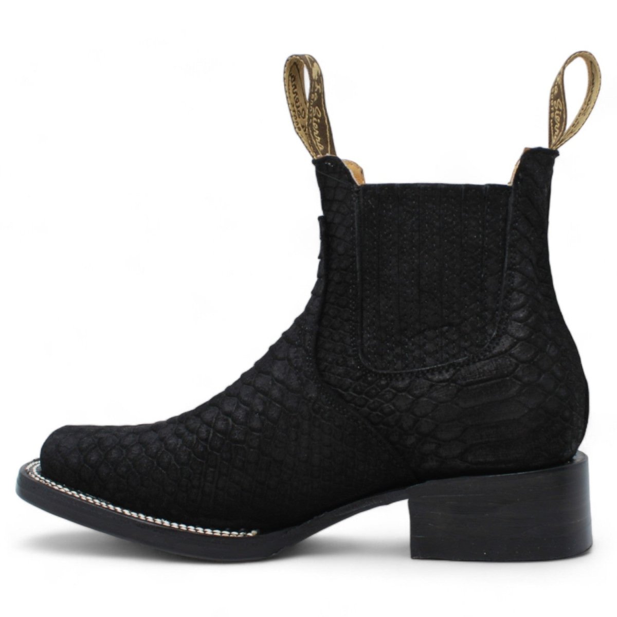 Women's Square Toe Python Print Ankle Boot - Black