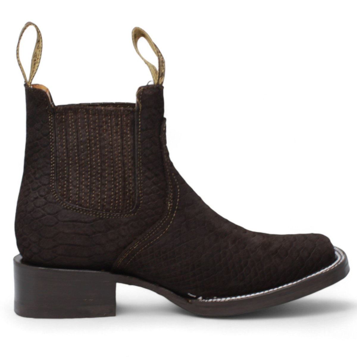 Women's Square Toe Python Print Ankle Boot - Black