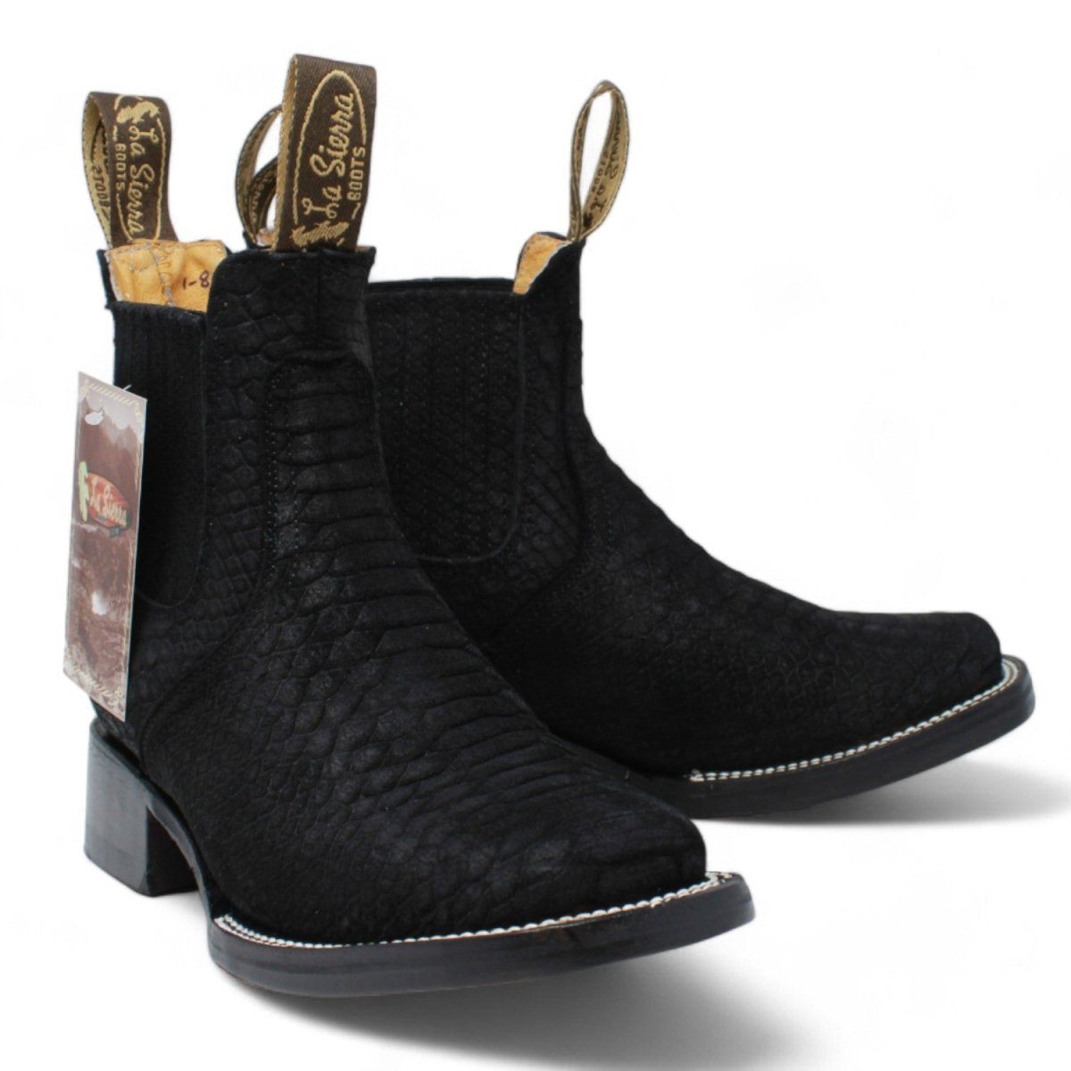 Women's Square Toe Python Print Ankle Boot - Black