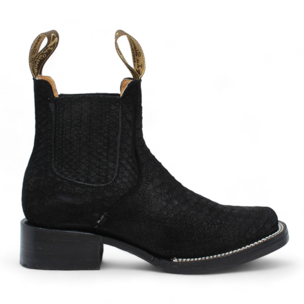 Women's Square Toe Python Print Ankle Boot - Black