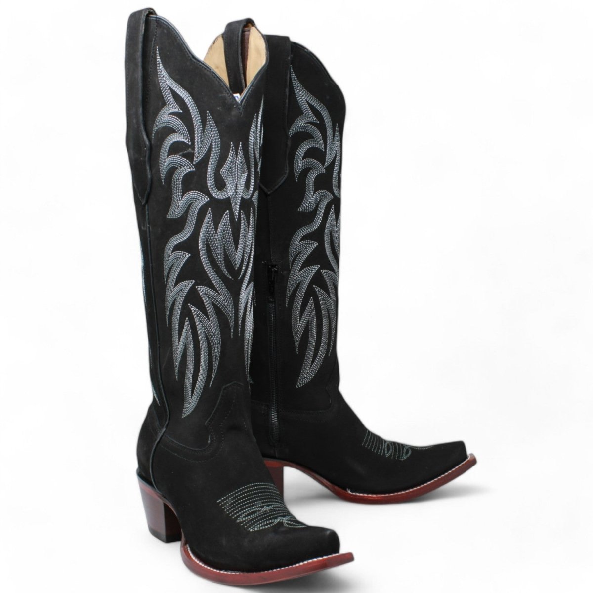 Women's Wild West Snip Toe Suede Leather Boots with Zipper - Black - 5
