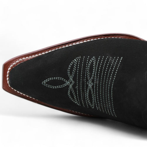Women's Wild West Snip Toe Suede Leather Boots with Zipper - Black