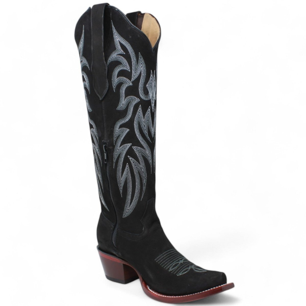 Women's Wild West Snip Toe Suede Leather Boots with Zipper - Black - 5