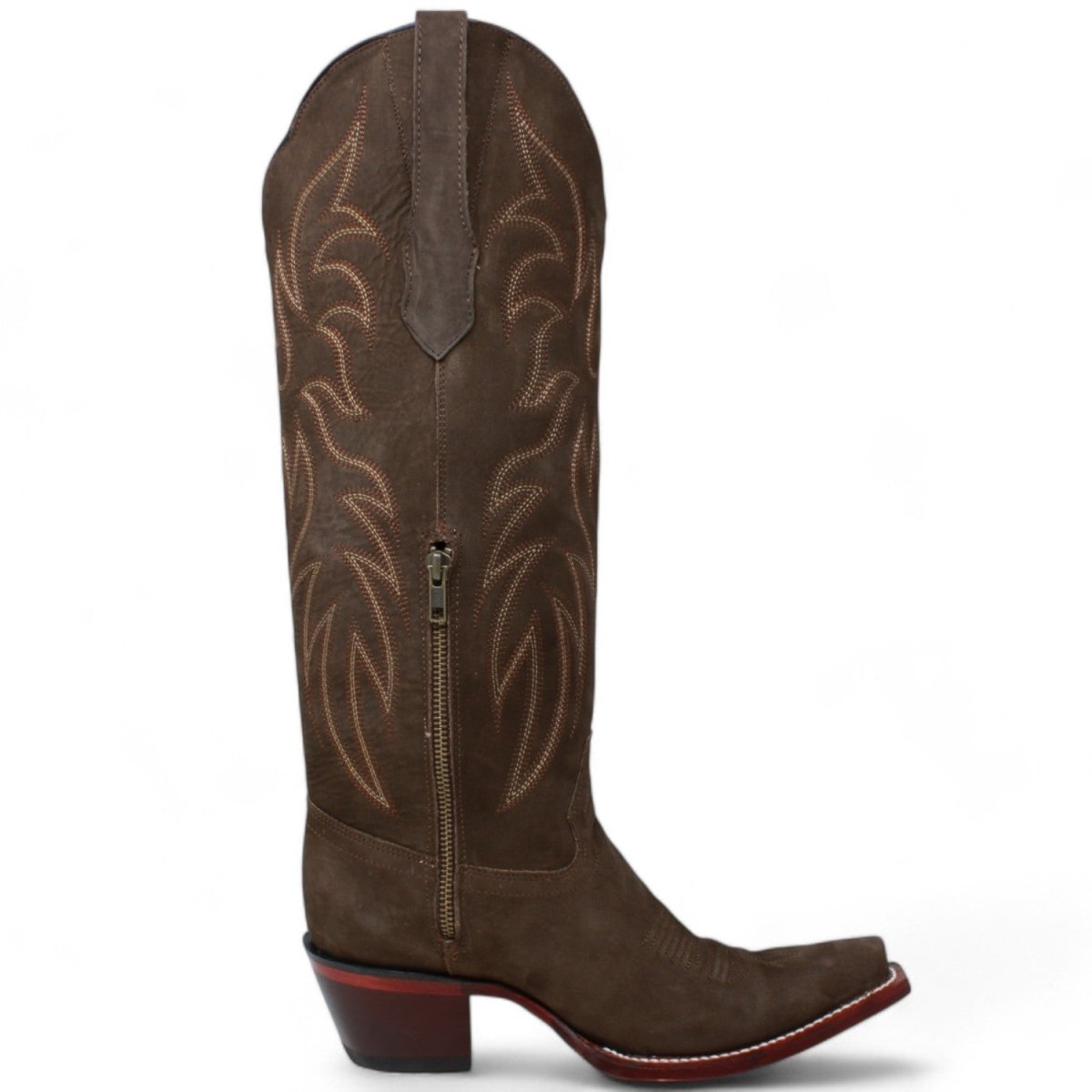 Women's Wild West Snip Toe Suede Leather Boots with Zipper - Chocolate - 5