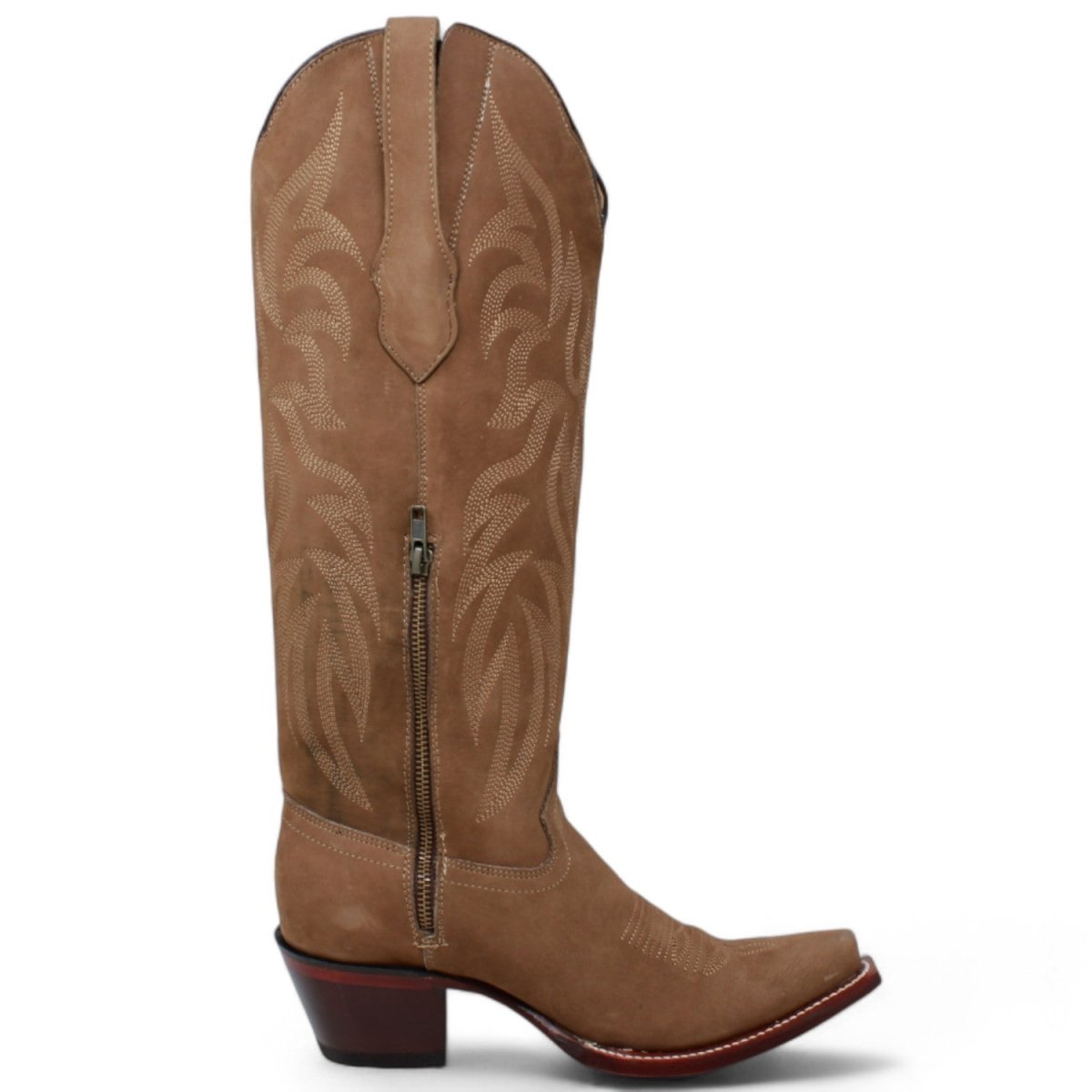 Women's Wild West Snip Toe Suede Leather Boots with Zipper - Taupe - 5