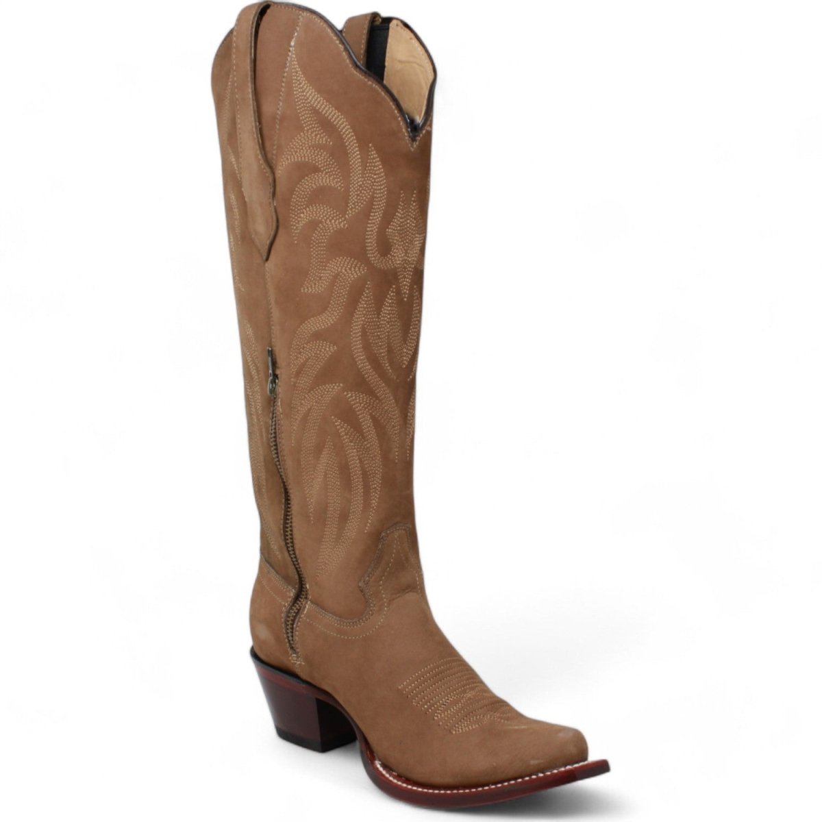 Women's Wild West Snip Toe Suede Leather Boots with Zipper - Taupe - 5
