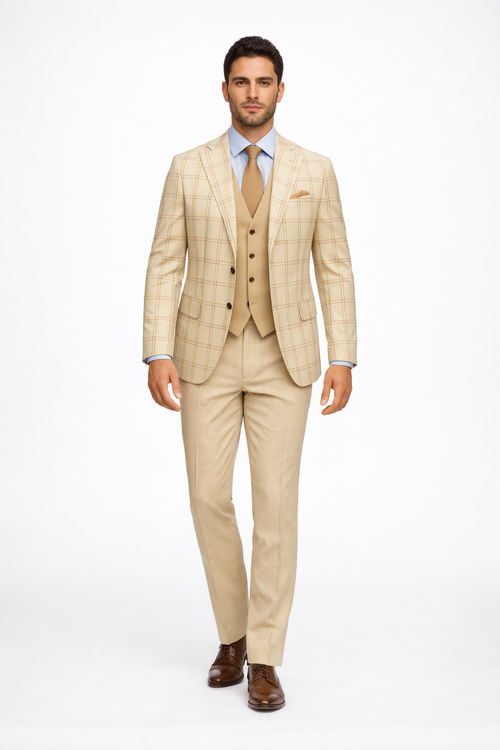 Modern Fit - Wool Suit - Italian Made Business Suit by Statement Men's 3 Piece 100% Wool Modern Fit Suit - Accented Scoop Vest
