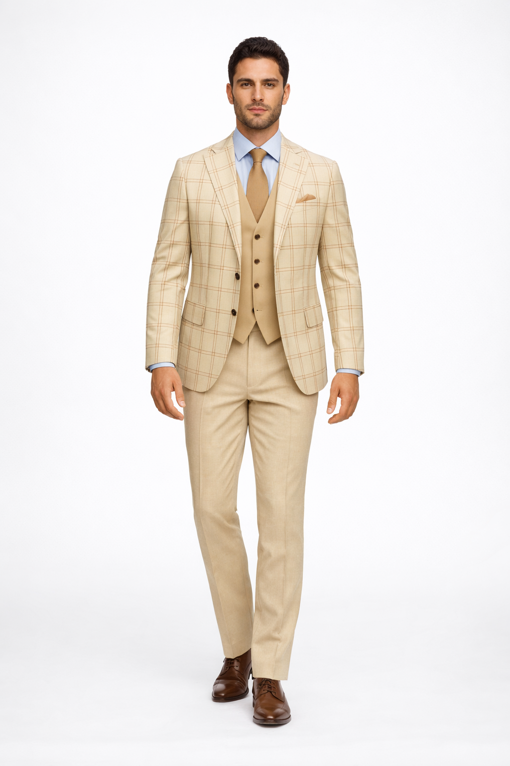 Modern Fit - Wool Suit - Italian Made Business Suit by Statement Men's 3 Piece 100% Wool Modern Fit Suit - Accented Scoop Vest