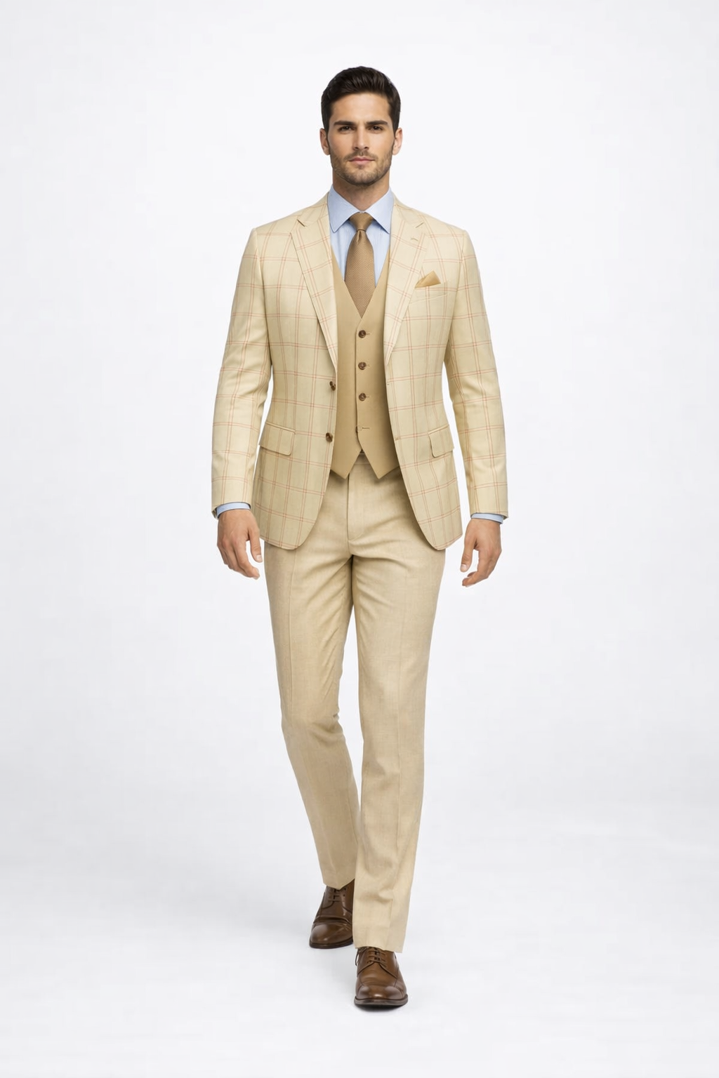 Modern Fit - Wool Suit - Italian Made Business Suit by Statement Men's 3 Piece 100% Wool Modern Fit Suit - Accented Scoop Vest