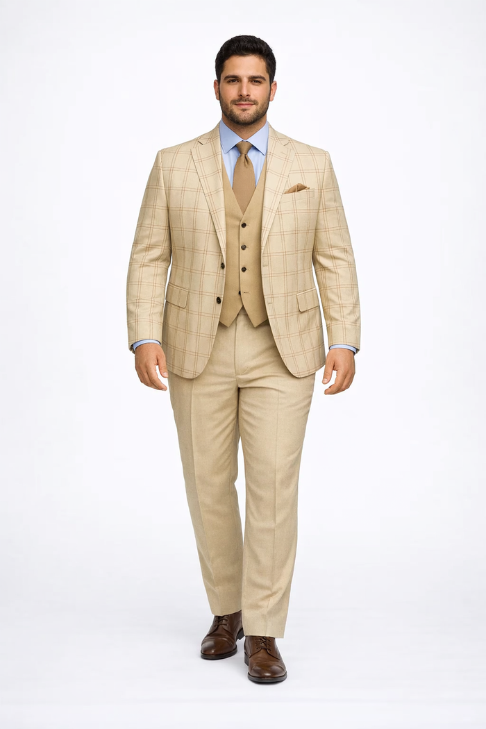 Modern Fit - Wool Suit - Italian Made Business Suit by Statement Men's 3 Piece 100% Wool Modern Fit Suit - Accented Scoop Vest