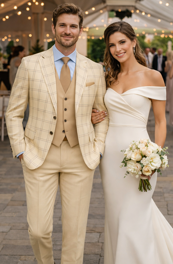 Modern Fit - Wool Suit - Italian Made Business Suit by Statement Men's 3 Piece 100% Wool Modern Fit Suit - Accented Scoop Vest