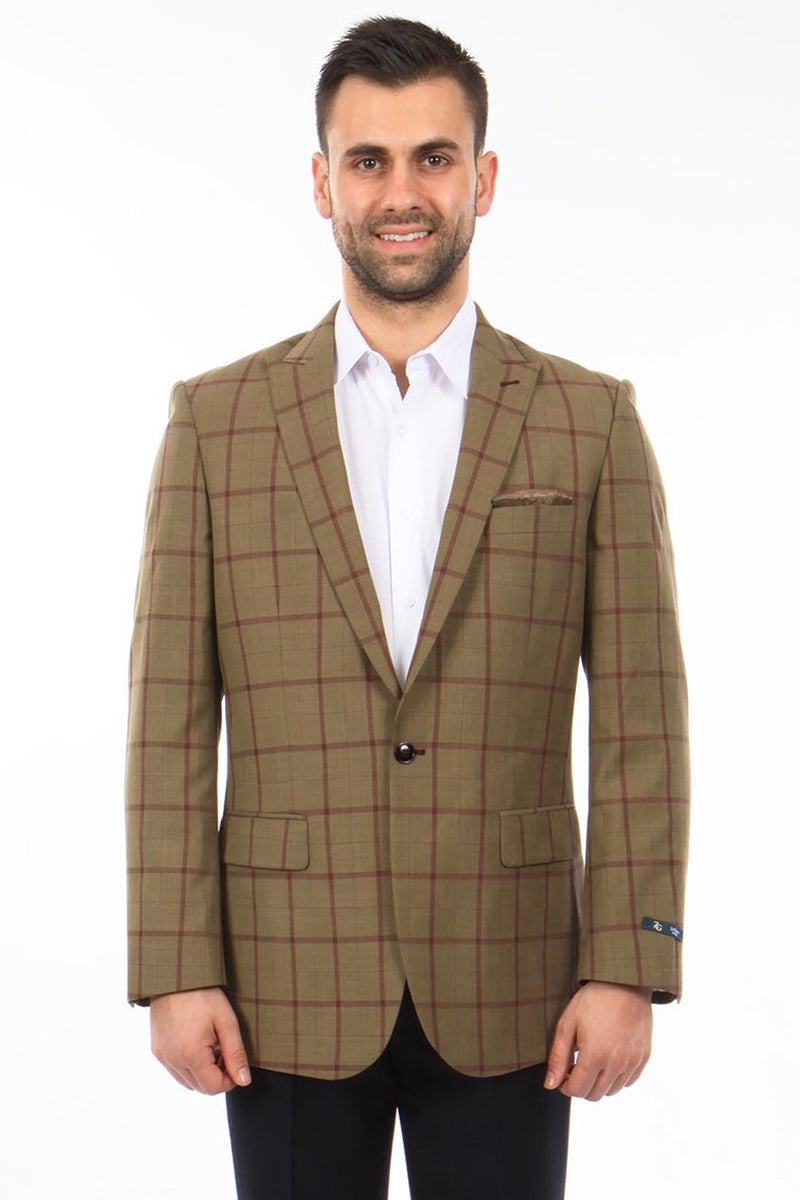"Bronze Windowpane Plaid Sport Coat for Men - Two Button Style" - 34 Short