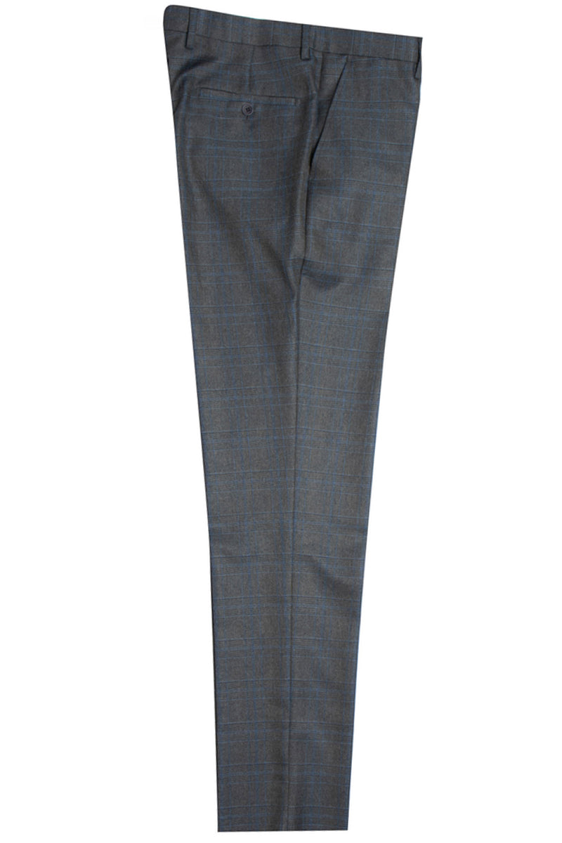 "Stacy Adams Suit Men's Double Breasted Charcoal Grey Windowpane Plaid Suit"