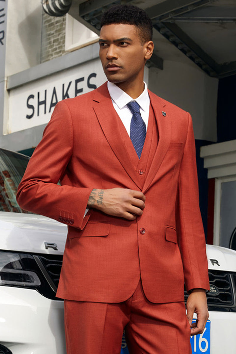 "Mens Stacy Adams Suit -Stacy Adams  Suit Men's Fancy Two-Button Vested Suit in Rust" - 34 Short