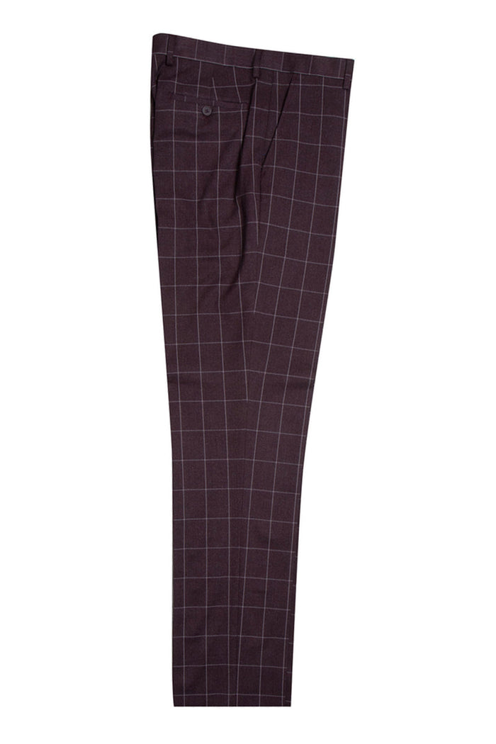 "Mens Stacy Adams Suit - Stacy Adams Suit Men's Burgundy Windowpane Plaid Vested Suit"