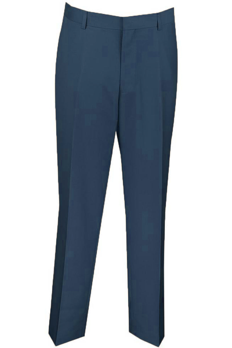Mens Slim Fit Wool Feel Flat Front Dress Slacks in Navy - 28W