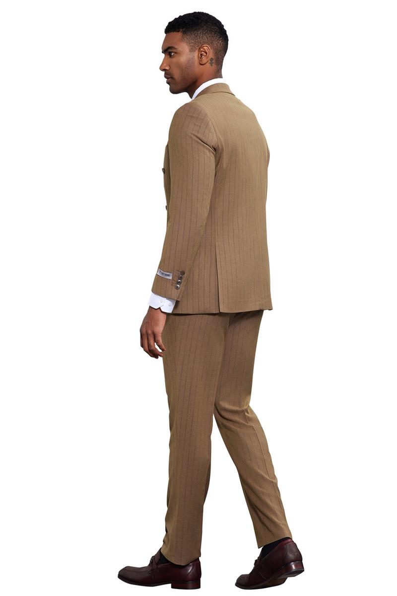Men's Stacy Adams Double Breasted Pinstripe Suit in Camel - 38 Regular