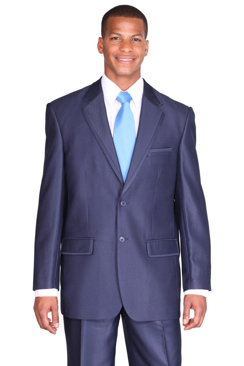 "Sharkskin Suit Men's Navy - 2 Button Diagonal Shiny Design" - 38 Long