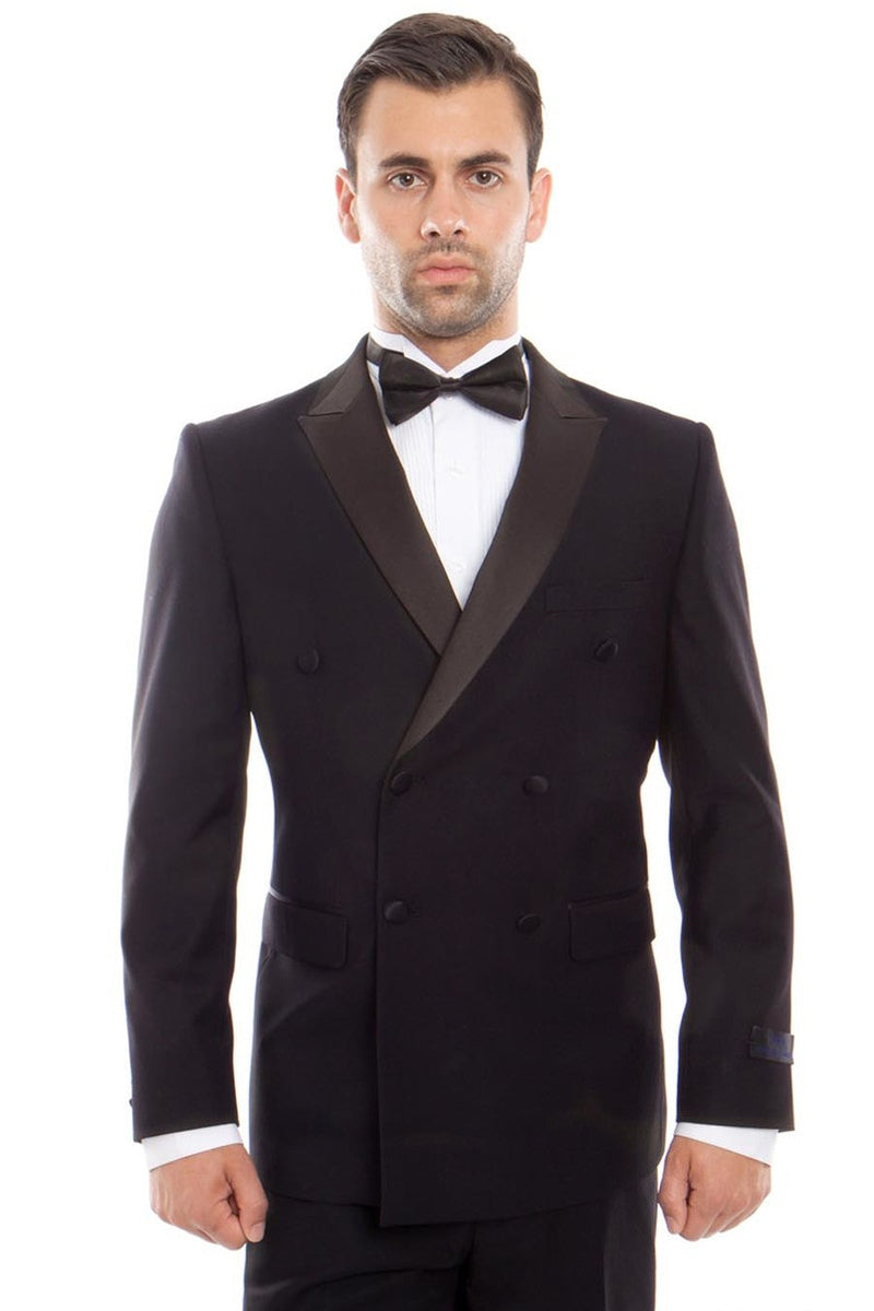Navy Blue Men's Slim Fit Double Breasted Tuxedo