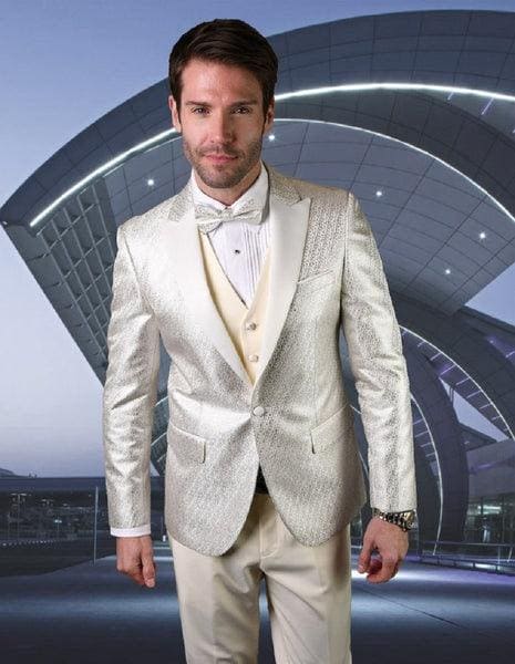 Cream Colored Suit - Mens Cream Groomsmen Suit - Front Pants - Royal Blue