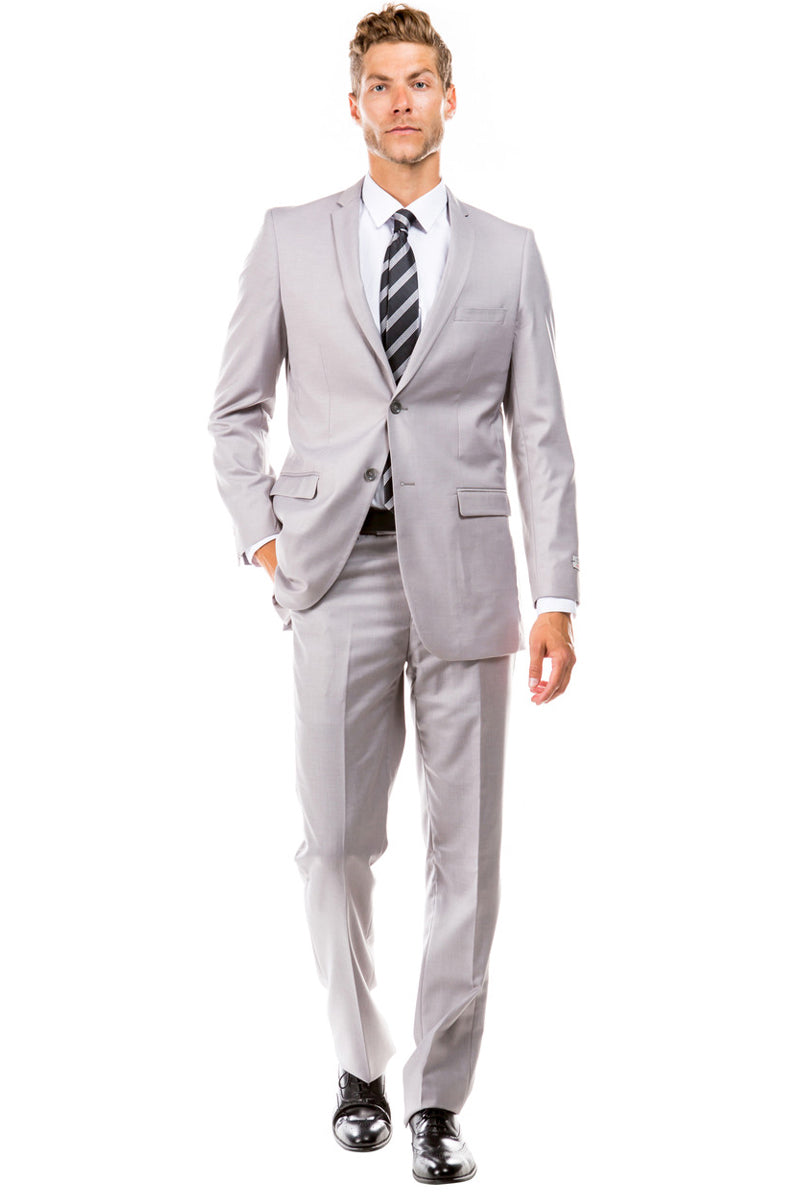 "Men's Slim Fit 2 Button Wedding Suit - Light Grey Basic" - 34 Short