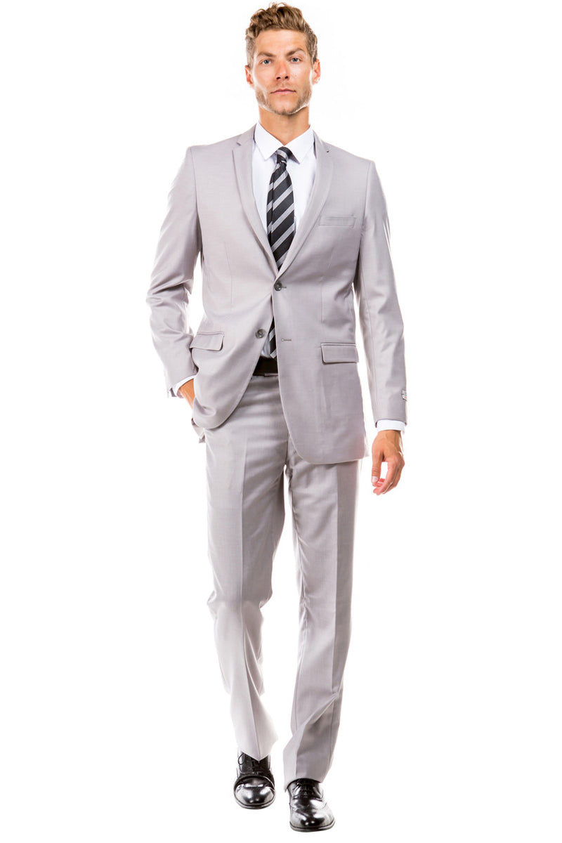 "Men's Slim Fit 2 Button Wedding Suit - Light Grey Basic"