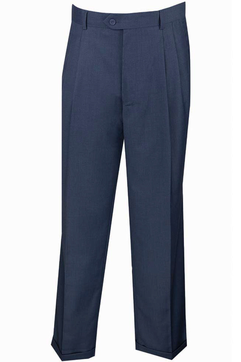 Mens Classic Fit Single Pleat Dress Slacks in Navy - 28W