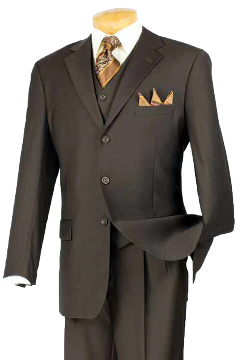"Classic Fit Men's 3-Button Vested Suit in Brown - Basic Style"