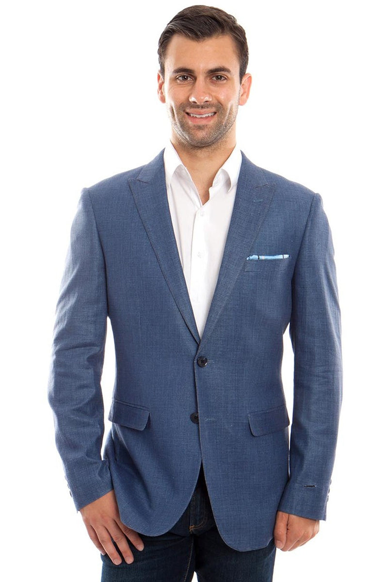 Blue Linen Summer Blazer for Men - Two Button Style