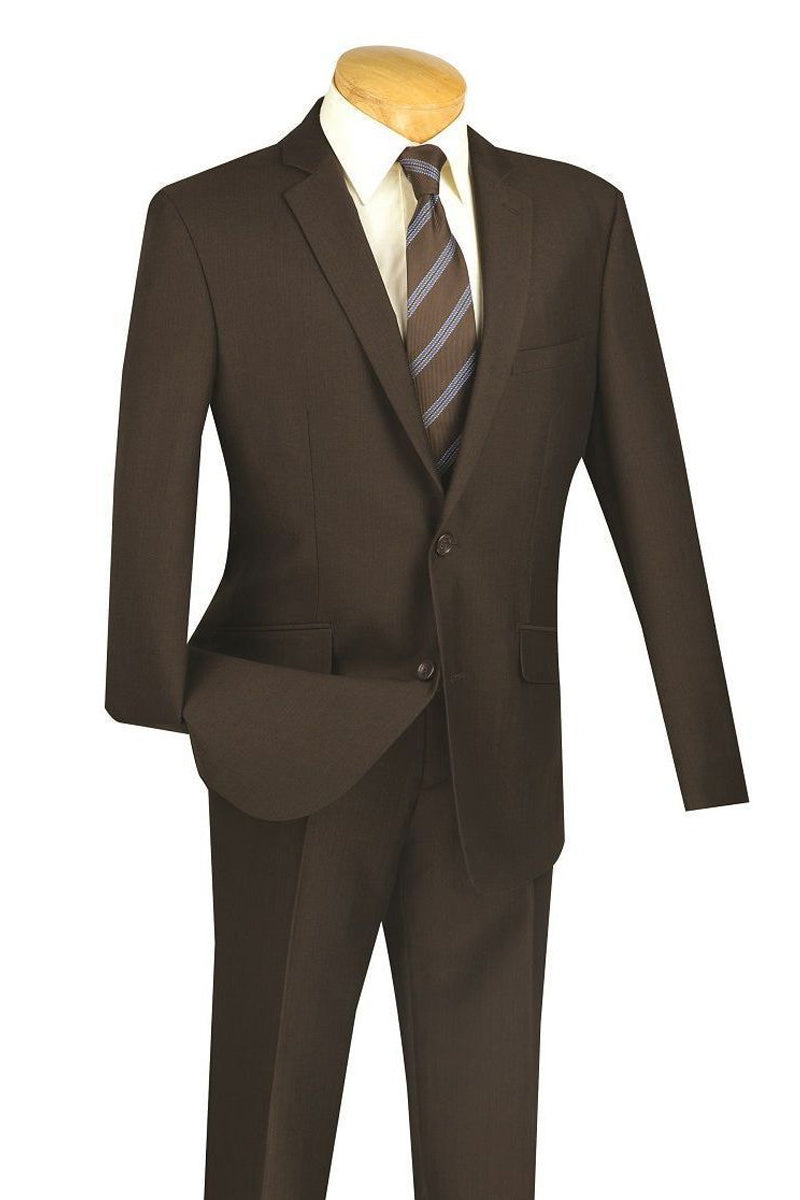 "Brown Slim Fit Men's Travel Suit - Textured Stretch Fabric"