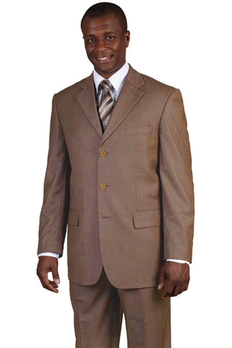 "Classic Men's 3-Button Wool Pinstripe Suit in Tan - Timeless Elegance"