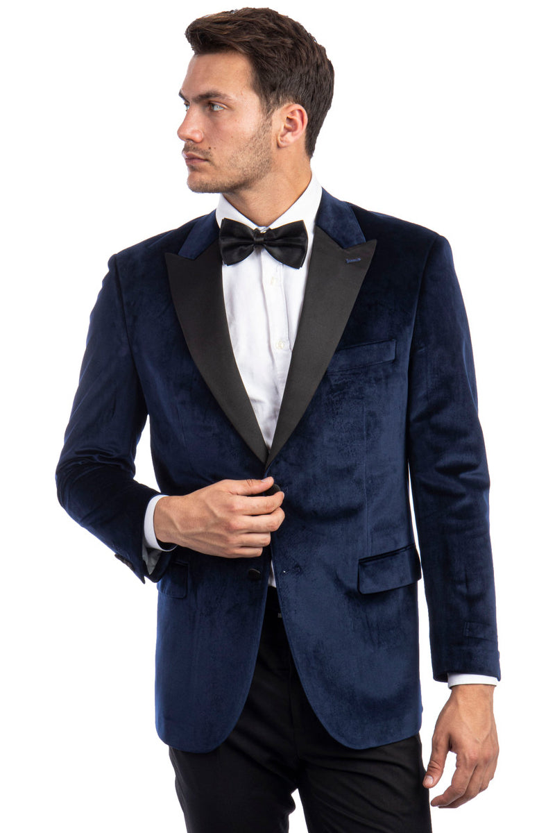 Navy Blue Velvet Men's Tuxedo Jacket - Two Button Peak Lapel for Wedding & Prom