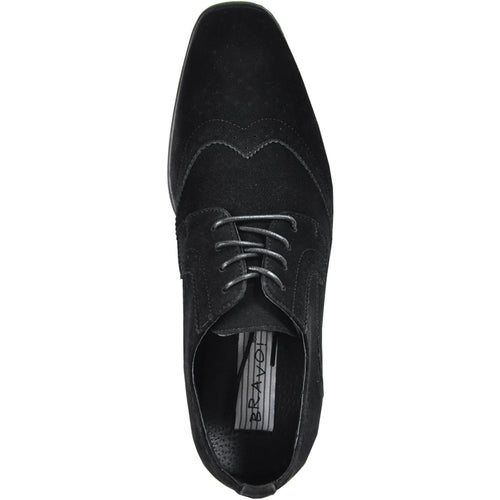 Bravo Mens Vegan Suede Wedding & Prom Wingtip Lace Up Dress Shoe in Black