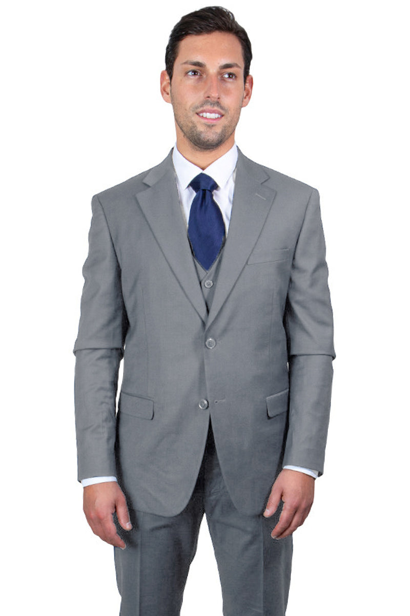 "Stacy Adams Men's Two Button Vested Basic Suit - Medium Grey"