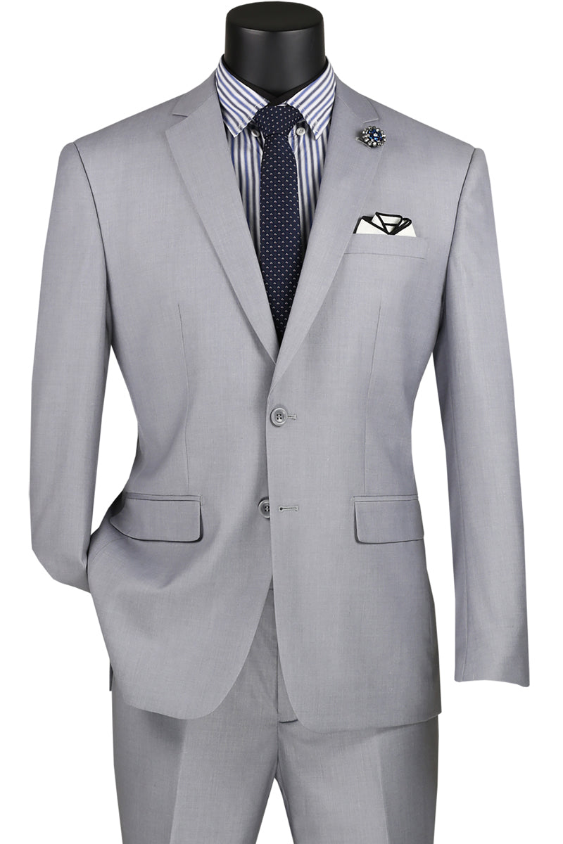 "Modern Fit 2 Button Men's Suit in Light Grey - Basic Collection"