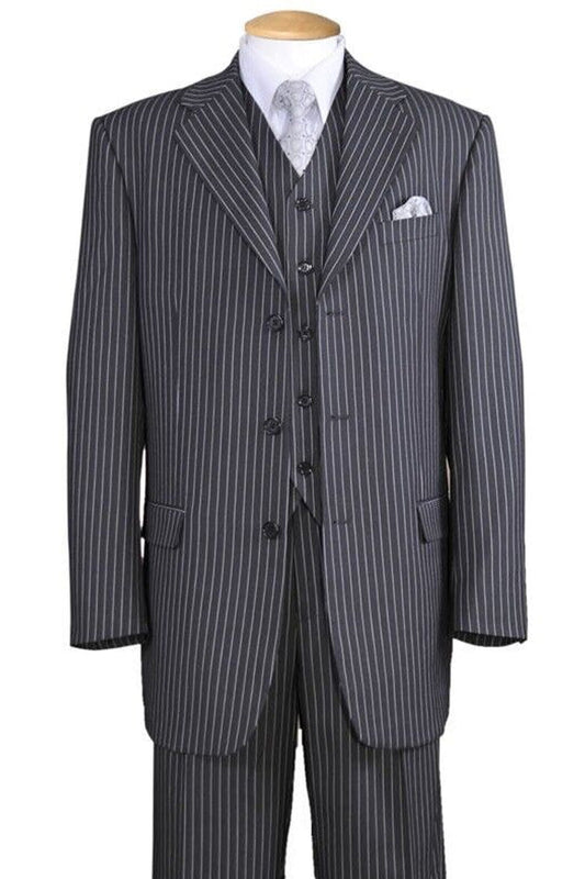 1920's Gangster Pinstripe Vested Suit - Men's 3 Button Bold in Grey