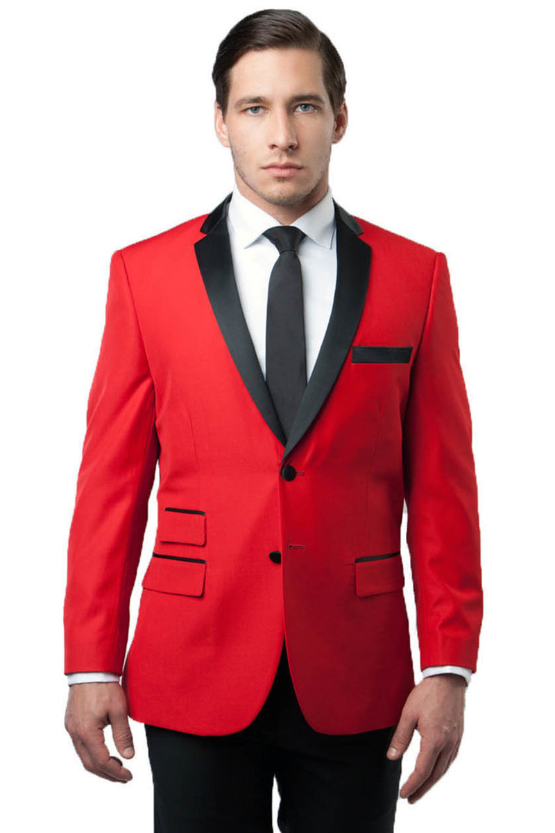 "Men's Slim Fit Tuxedo Jacket - Two Button Notch Lapel in Red & Black"