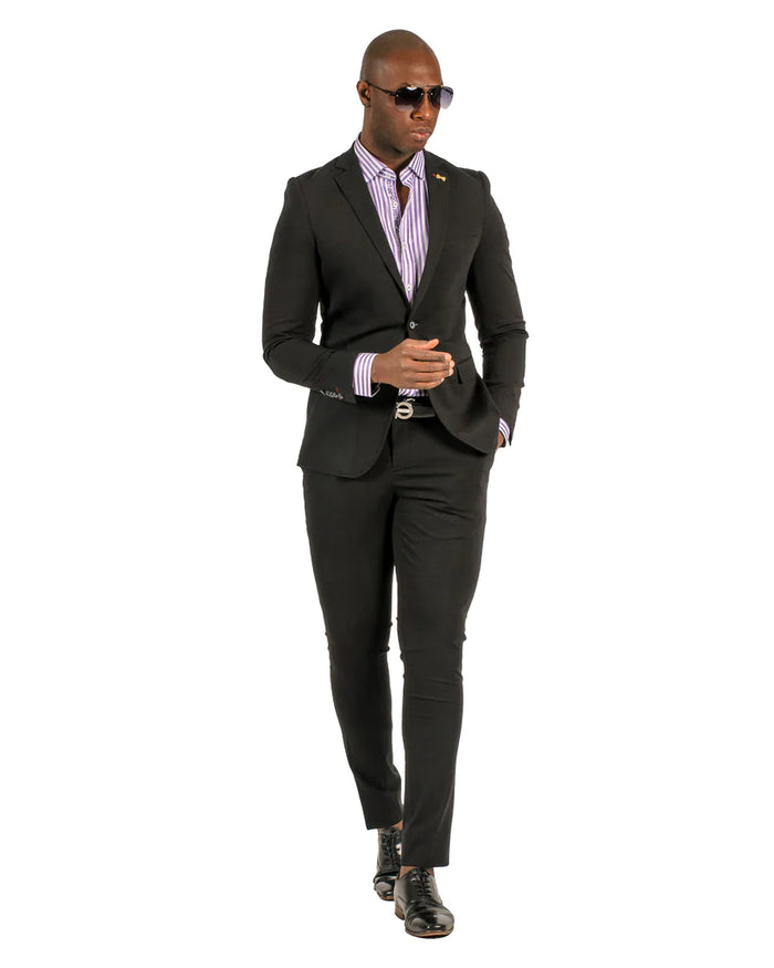 Stretch Fabric - "Black" Light Weight Suit - Slim Fitted Suit "Style #"