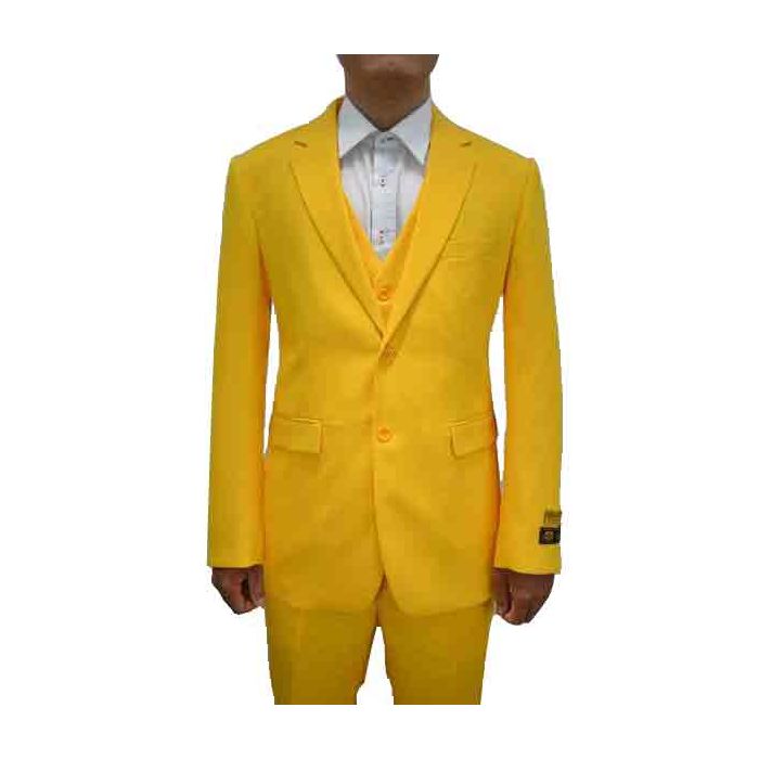 Alberto Nardoni Single Breasted Yellow Notch Lapel Suit - 38 Short Jacket+32 Waist Adjustable 28to34)(Height: 5 4 to5 7 )(Neck  15-16.5)S-M)