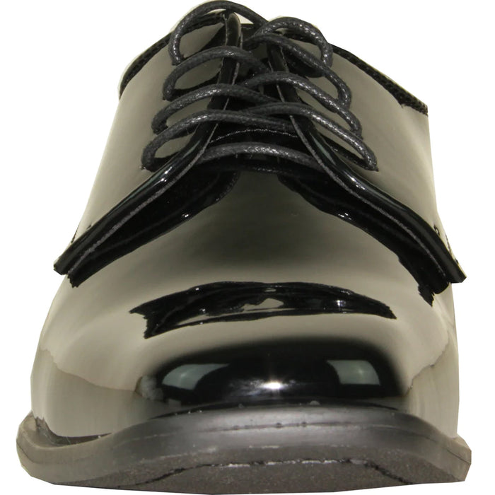 "Black Oxford Patent Tuxedo Shoe - Modern Men's Pointy Square Toe"