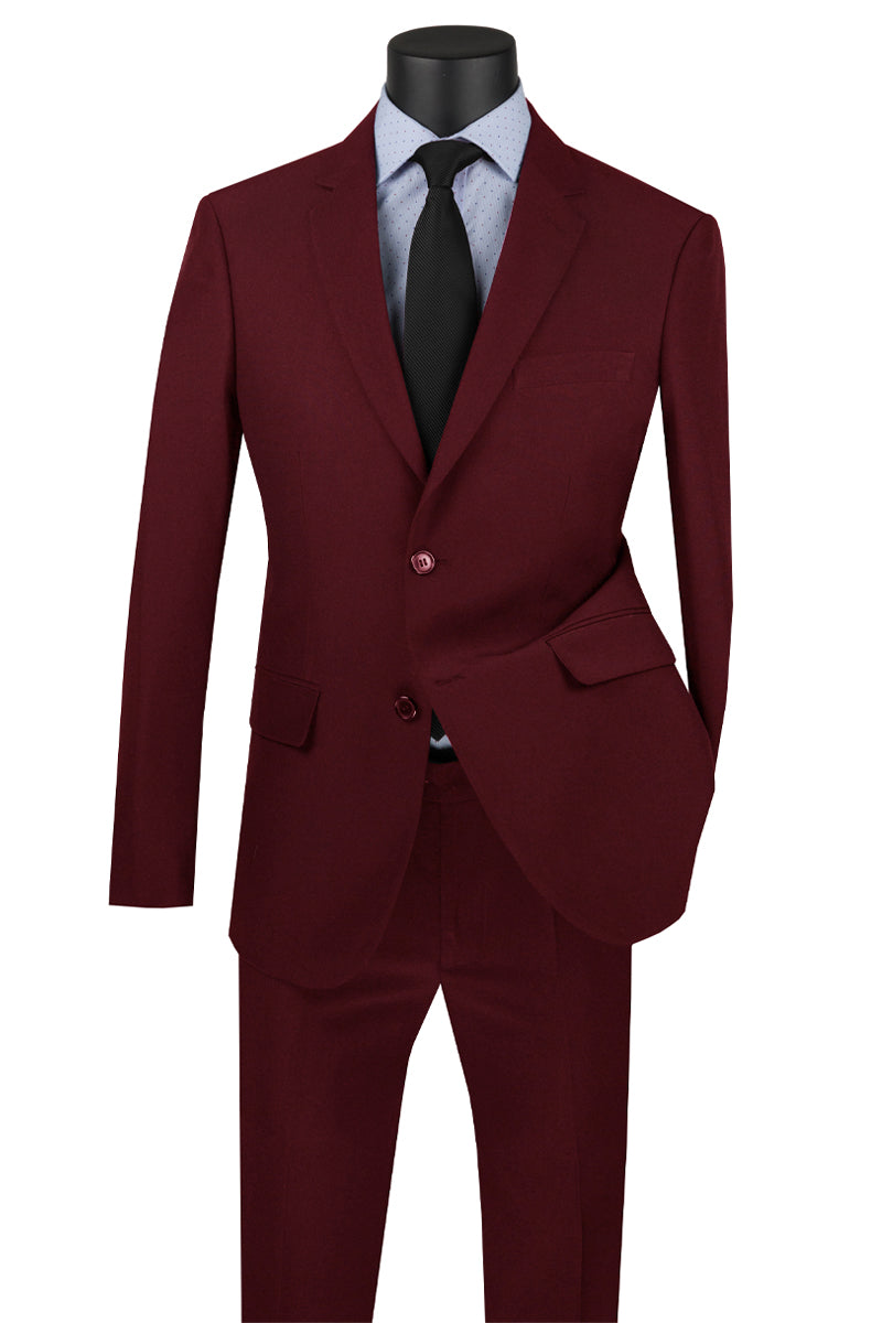 Mens Basic 2 Button Classic Fit Poplin Suit in Burgundy - 36 Short