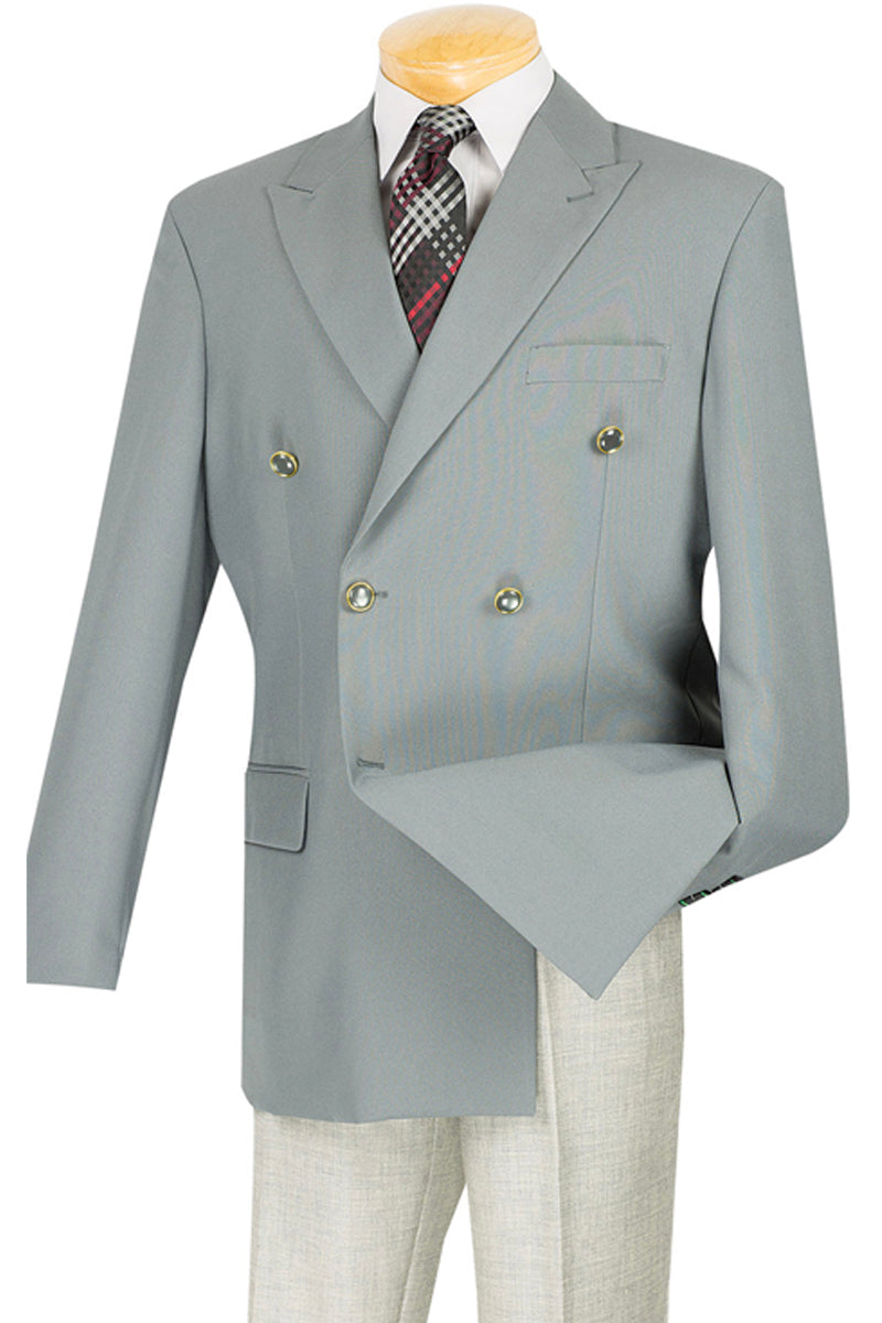 Mens Double Breasted Poplin Dress Blazer in Grey - XS