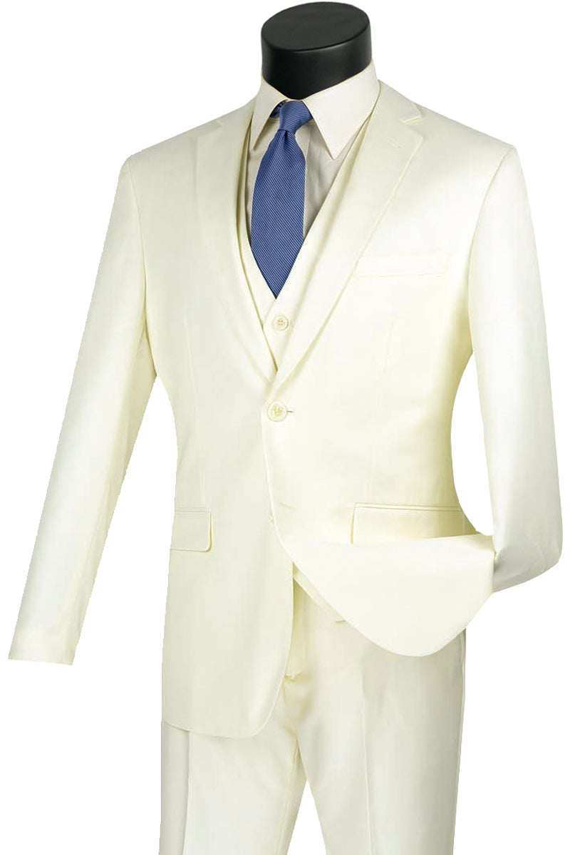 Mens Vested Slim Fit Wool Feel Suit in Ivory - 36 Short