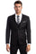 "Black Men's Slim Fit Two Button Vested Suit - Solid Basic Color"