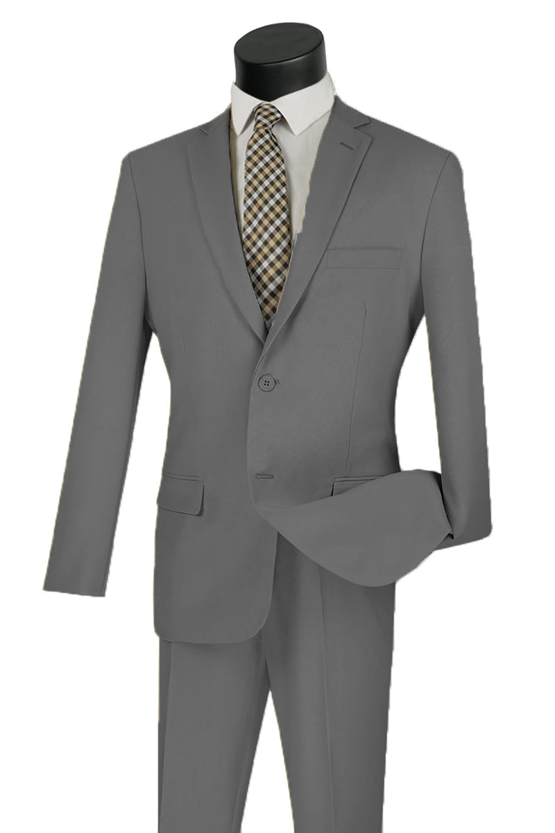 Mens Basic 2 Button Classic Fit Poplin Suit in Medium Grey - 46 Short