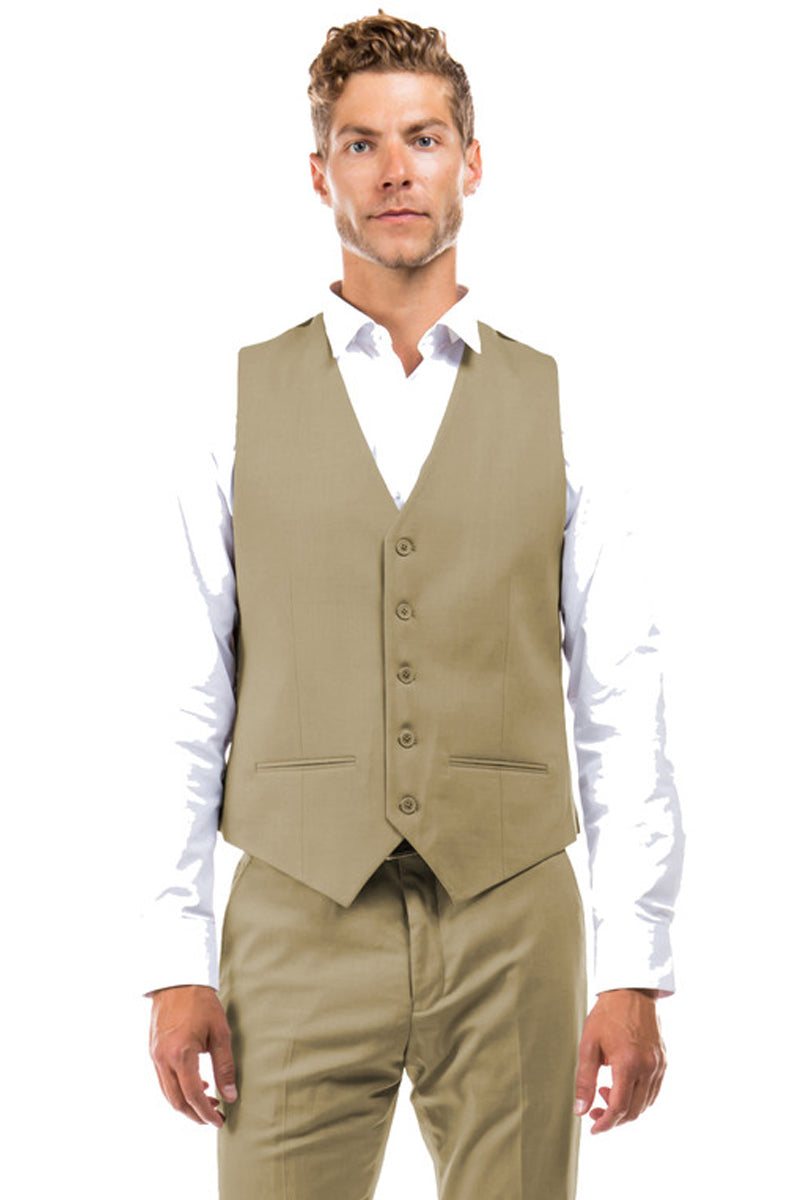 "Designer Wool Vest for Men - Tan, Suit Separate by [Brand Name]" - 34