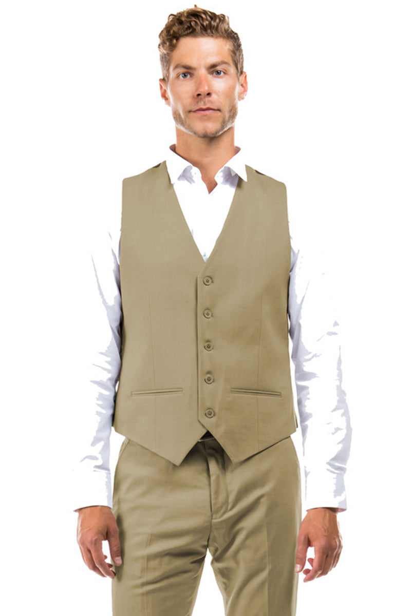 "Designer Wool Vest for Men - Tan, Suit Separate by [Brand Name]"