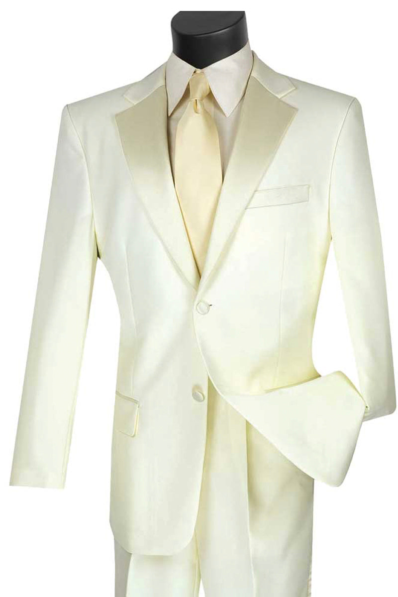 Mens Classic Fit 2 Button Poplin Tuxedo in Ivory - 40 Short
