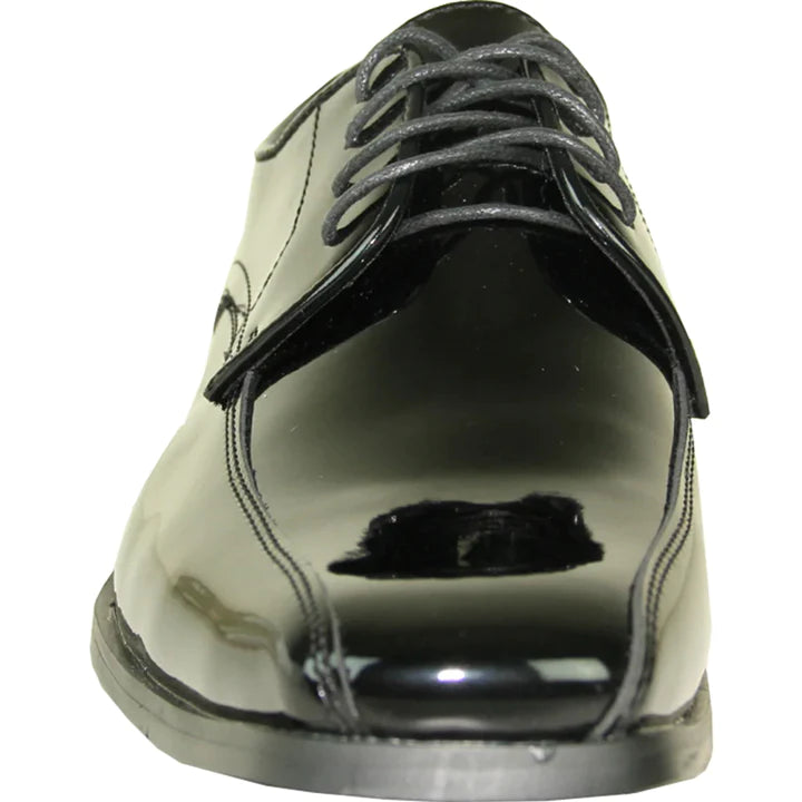 MENS CLASSIC BICYCLE SQUARE POINTY TOE PATENT TUXEDO SHOE IN BLACK