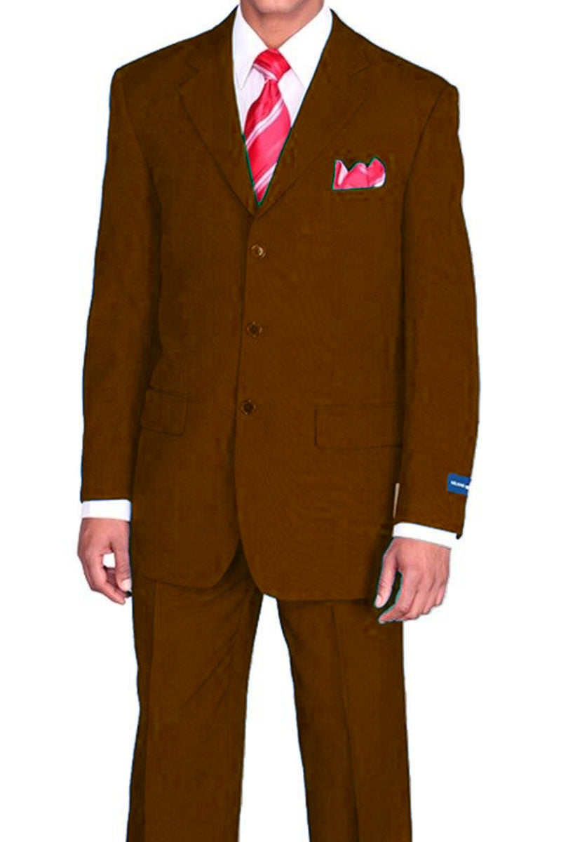 "Classic Fit Men's Poplin Suit - 3 Button Design in Brown"